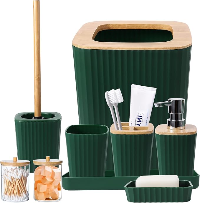 Dark Green Bathroom Accessories Set, 9-Piece Green Bathroom Set by BetterbathroomwithXLHOME