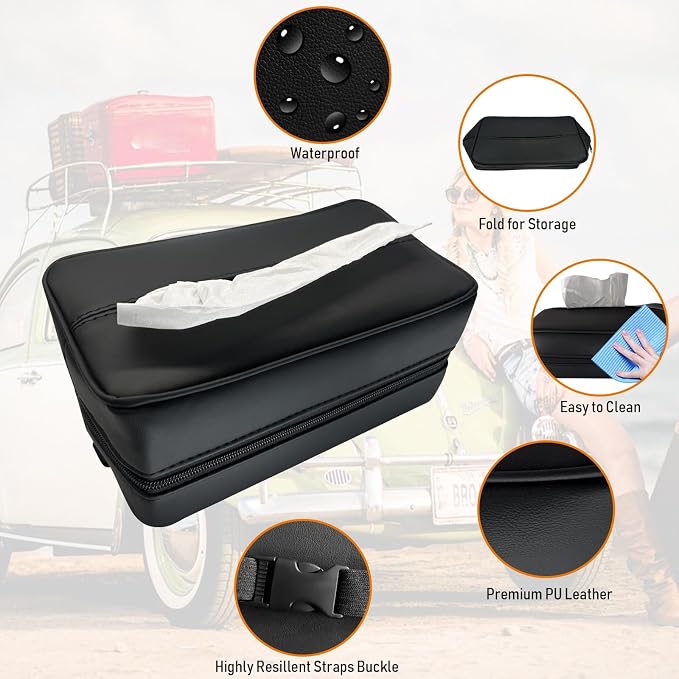 Large Car Tissue Holder for 120 Standard Tissues, Premium PU Leather Tissue - Image 4