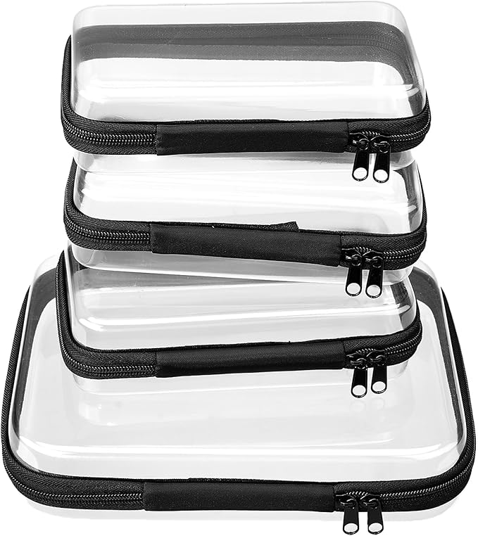 4 pcs Clear Zipper Pouches, Hard Shell Zipper Case, Toiletry Bag by WELPIRT