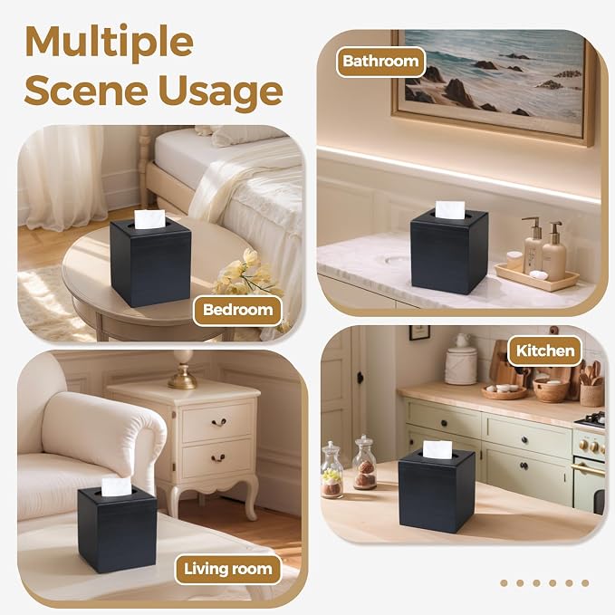 Wood Tissue Box Cover Square, Decorative Cube Facial Wooden Tissue Box Holder - Image 7