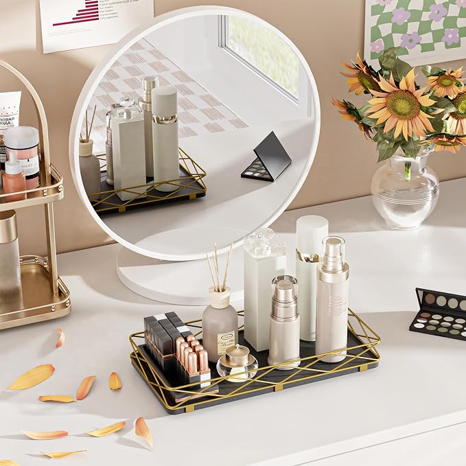 Toilet Paper Basket Holder, Wood and Metal Toilet Tray Vanity Organizer - Image 6