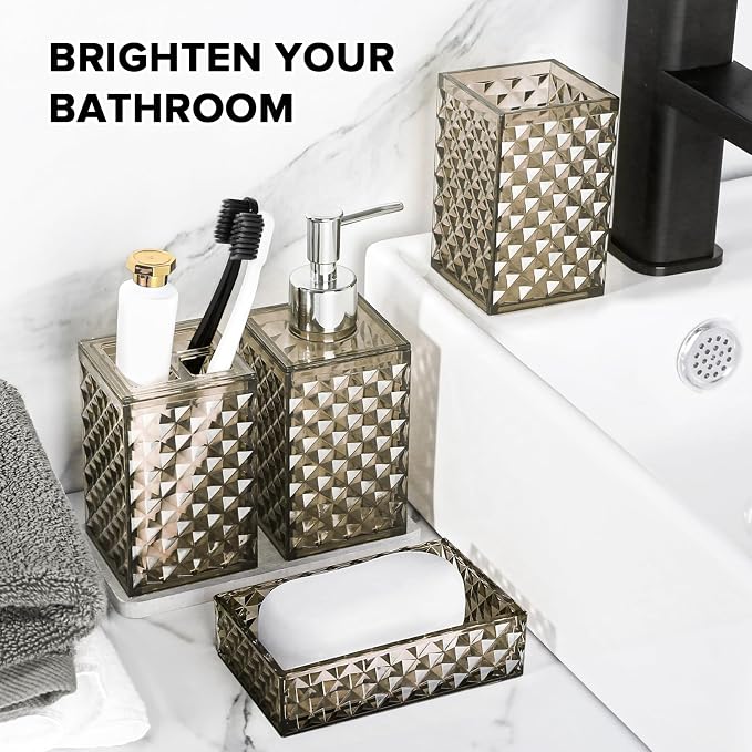 Brown Bathroom Accessories Set, 4 Pack Acrylic Bath Accessory Sets Complete - Image 5