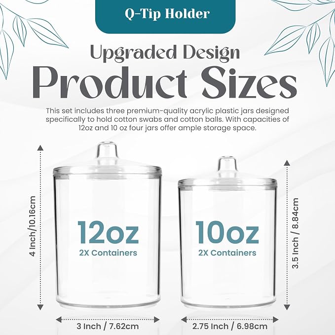 Qtip Holder Set, 4 Pack Clear Plastic Apothecary Jars - Image 2