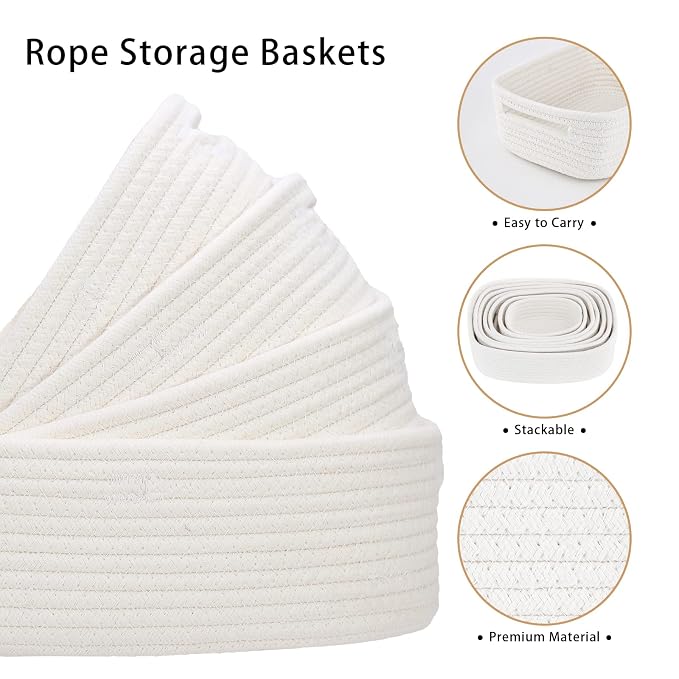 7 Piece Cotton Rope Woven Basket Set - Image 3