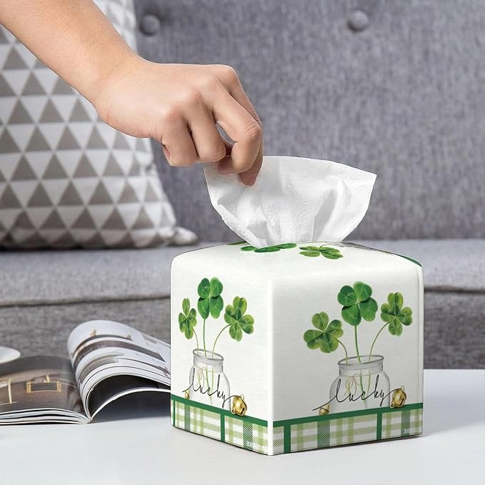 Lucky Clover Tissue Box Cover Leather Tissue Box Holder Square Facial Paper - Image 7