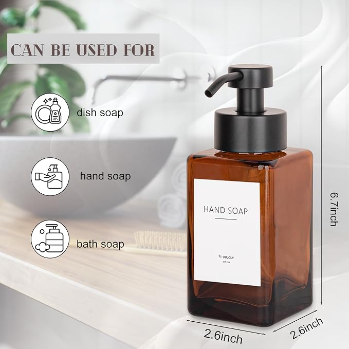 Foaming Soap Dispenser with Stainless Steel Pump, 12oz Refillable Glass Liquid - Image 3