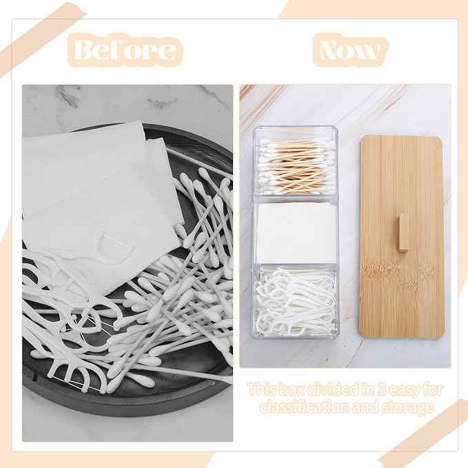 Wood Qtip Holder 3 Compartments Cotton Ball and Swab Holder Organizer - Image 5