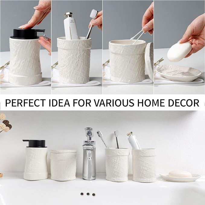 White Bathroom Accessory Set 5PCS, Ceramic Bathroom Accessories Set, Minimalist - Image 3