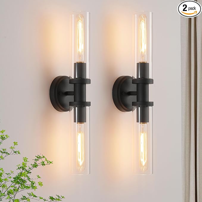 Wall Sconces Set of Two, Matte Black Bathroom Sconces Wall Lighting by KUZZULL