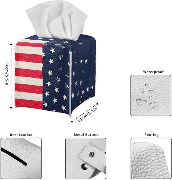 American Flag Tissue Box Holder Stylish Leather Square Tissue Box Cover - Image 7