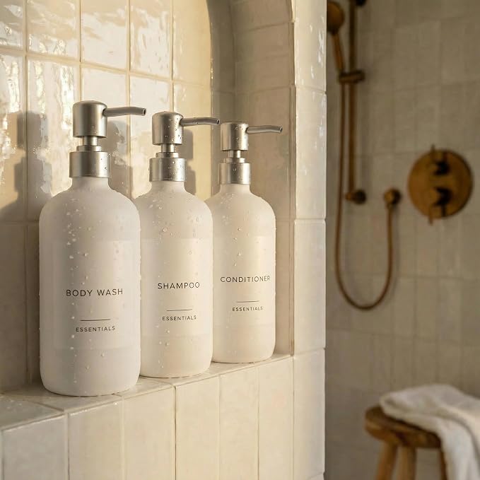 Stylish Shampoo and Conditioner Dispenser Set of 3 by KIBAGA