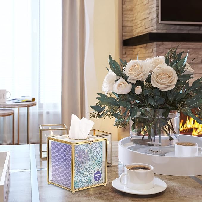 Sumnacon Square Clear Glass Tissue Box Cover -Dainty Cube Tissue Box Holder - Image 7