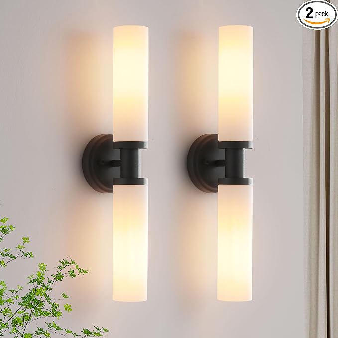 Wall Sconces Set of Two, Matte Black Bathroom Sconces Wall Lighting by KUZZULL