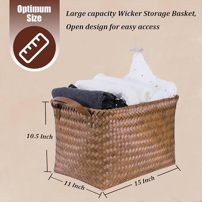 BROWNLILY Handwoven Clothes Basket Laundry Hampers Large Wicker Storage Baskets - Image 3