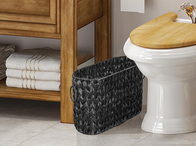 Black Toilet Paper Storage Basket, Large Free Standing Toilet Paper Organizer - Image 2