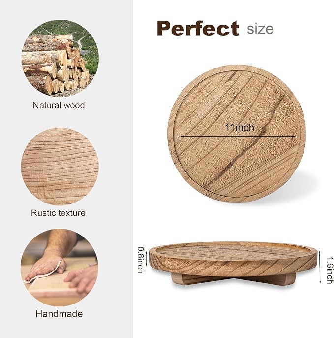 Round Decorative Tray Wood Bathroom Counter Organizer Farmhouse Kitchen Decor - Image 3