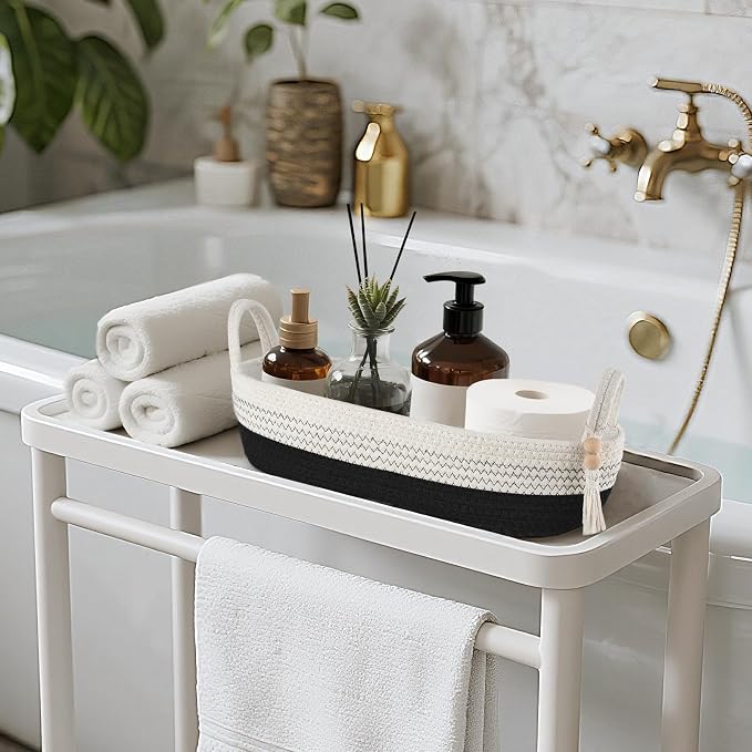 Mkono Small Storage Basket for Toilet Tank Top Boho Bathroom Decor Woven Rope - Image 2