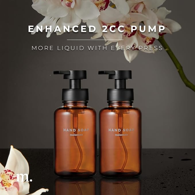 MaisoNovo Glass Foaming Soap Dispenser 14 Oz | Amber Glass Black Pumps x 2 - Image 4