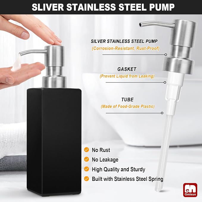GMISUN Black Soap Dispenser Bathroom, Glass Hand Soap Dispenser - Image 3