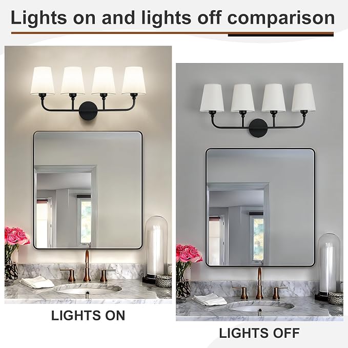 Bathroom Vanity Light, Matte Black Bathroom Light Fixtures, 4-Light Lighting - Image 4