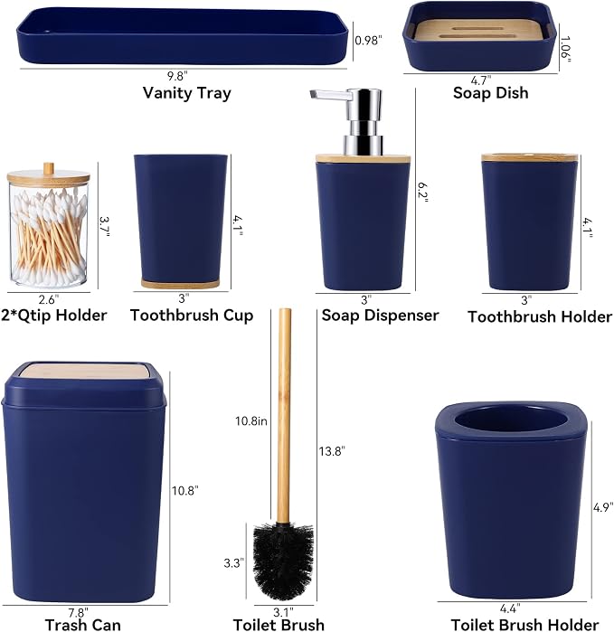 Bathroom Accessories Set, 9 Piece Navy Blue Bathroom Accessory Set - Image 6