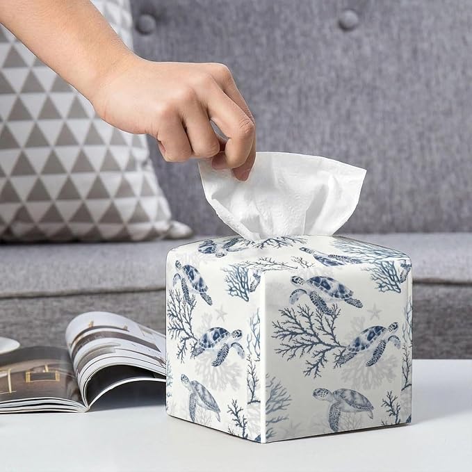 Sea Turtle Tissue Box Cover Leather Tissue Box Holder Square Facial Paper - Image 7