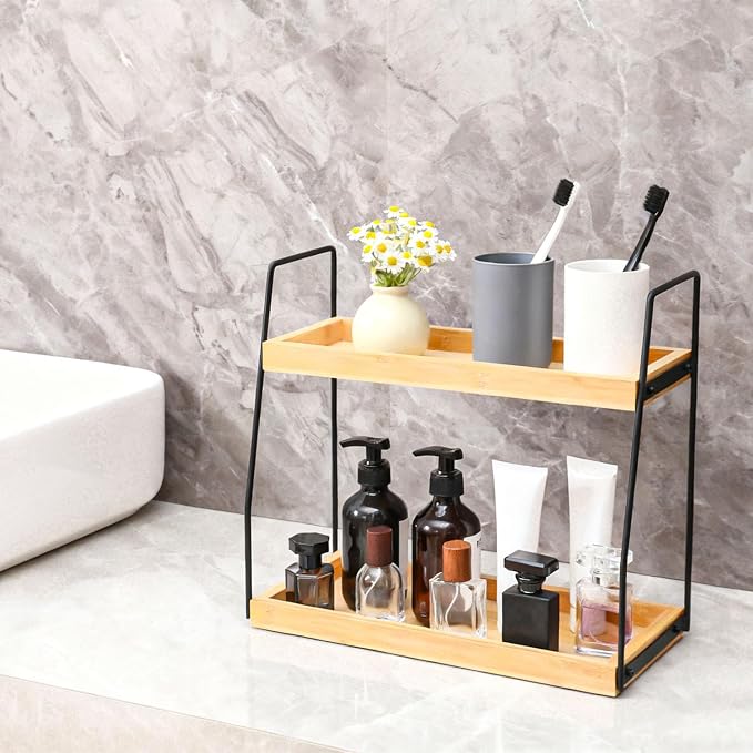 Bamboo Bathroom Counter Organizer, Wooden Bathroom Sink Countertop Organizer - Image 6