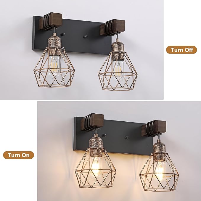 Farmhouse Bathroom Vanity Light Fixtures, 2-Light Wood Bathroom Light Fixtures - Image 7