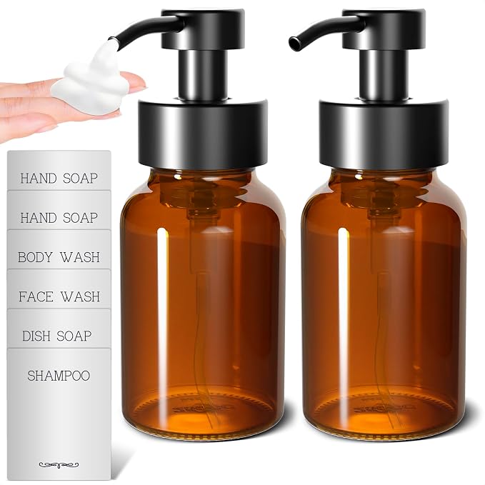 2Pcs Amber Glass Foaming Soap Dispenser by BURIUS