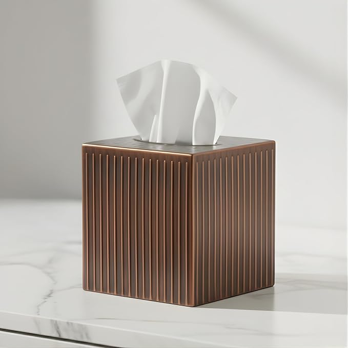 Monarch Abode Tissue Box Cover Square – Handcrafted Ridge Embossed Antique - Image 5