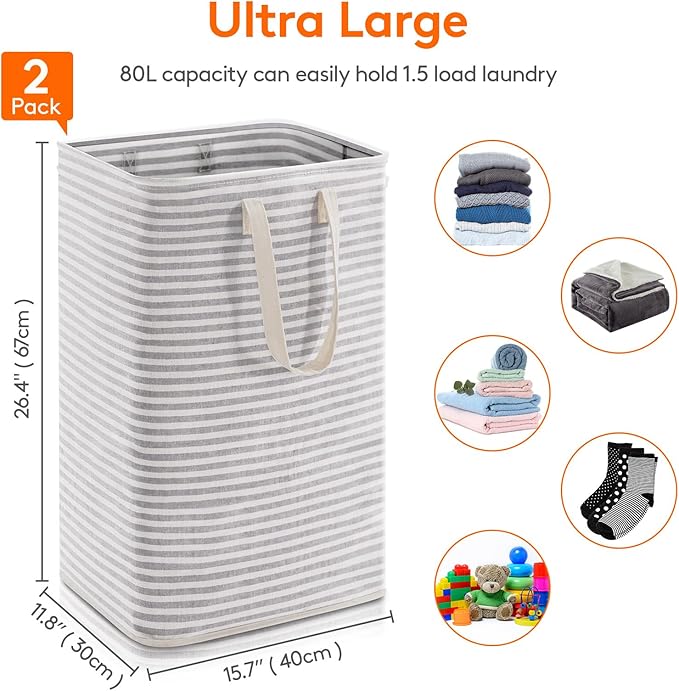 Lifewit 2 Pack Laundry Basket 80L Each, Collapsible Clothes Hamper - Image 3