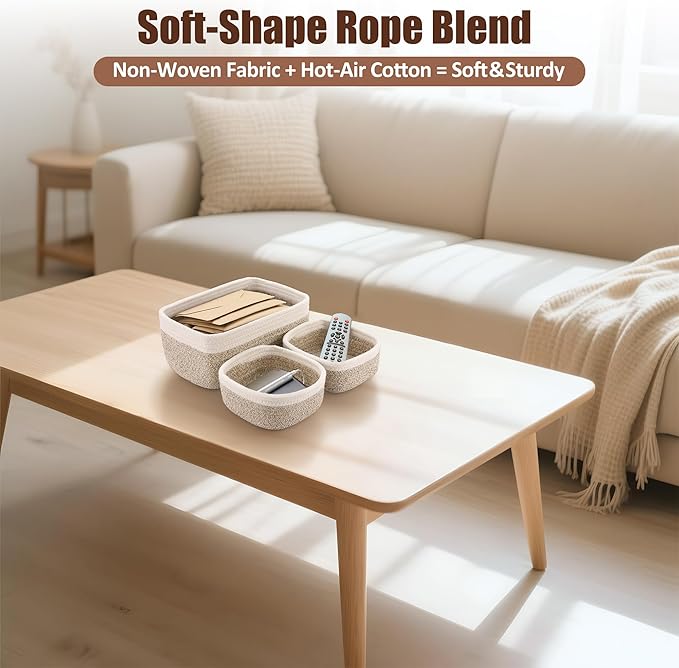 5-Pack Small Woven Rope Storage Baskets – 2 Sizes Organizer Bins - Image 6