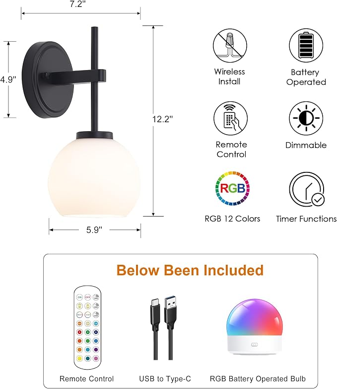 Black Wireless Rechargeable Wall Sconces - Image 2