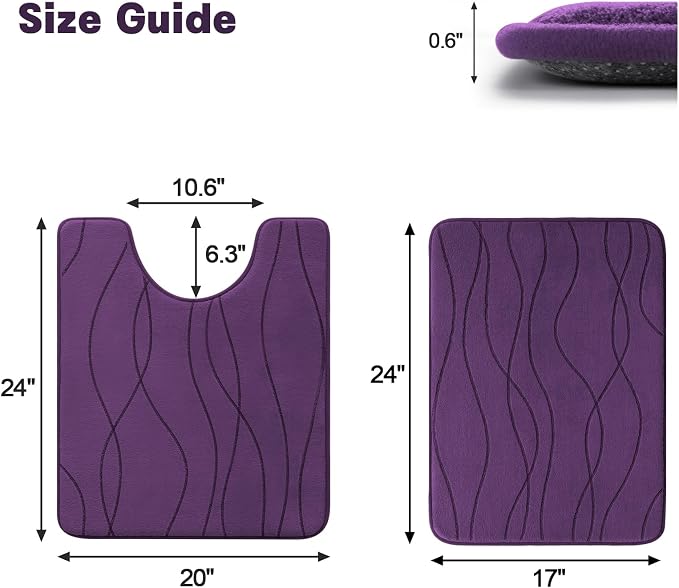 YIHOUSE Memory Foam Purple Bathroom Rug Sets 2 Piece, Ultra Absorbent Bath Mat - Image 2