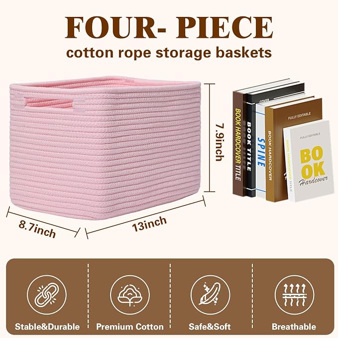Storage Baskets for Organizing, 4 Pack Baskets for Shelves, Decorative Storage - Image 3
