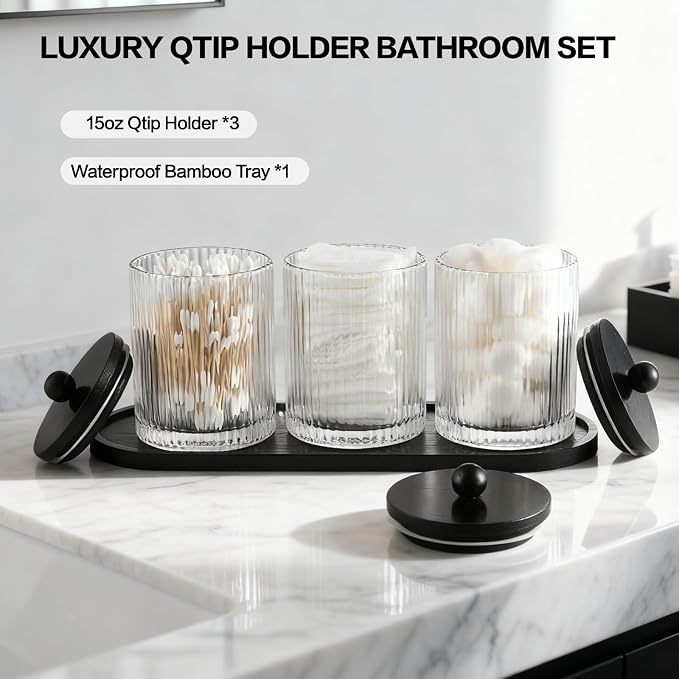 3 Pack Qtip Holder Bathroom Set, Cotton Pad Ball Swab Holder Cotton Round Floss - Image 2
