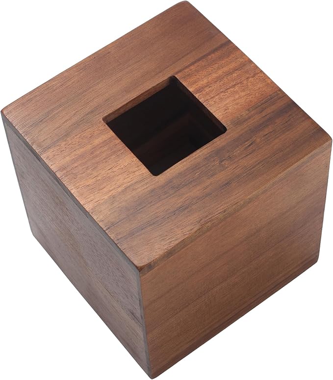 Tissue Box Cover, Square Tissue Box Holder, Acacia Wood Facial Paper Holder - Image 3