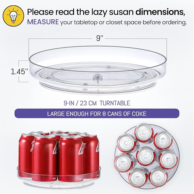 2 Pack 9 Inch Clear Acrylic Lazy Susan, Non-Skid Turntable Organizer - Image 2