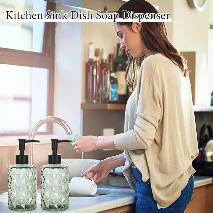 Green Glass Soap Dispenser, 11 Oz/330ml Liquid Hand Lotion Dispenser Set - Image 4