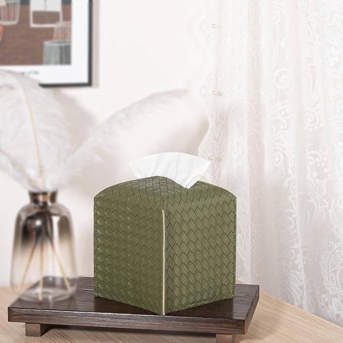 Tissue Box Cover PU Leather Tissue Holder Square Facial Tissue Case Facial - Image 2