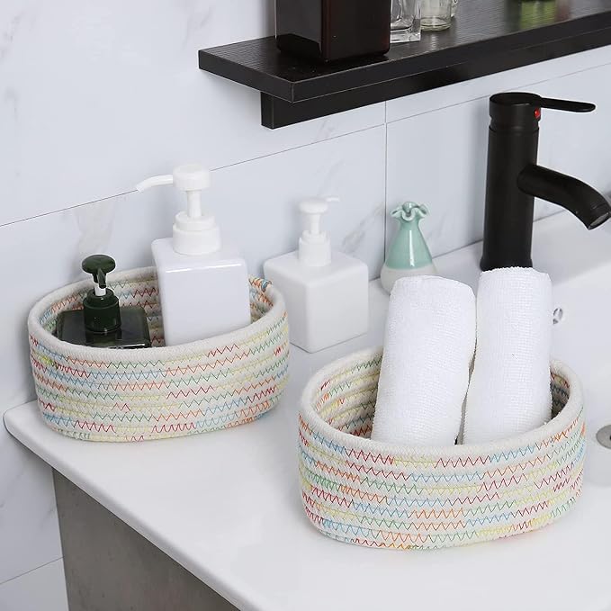 【2 Pack】ABenkle Small Woven Baskets, Tiny Oval Shallow Storage Baskets - Image 4