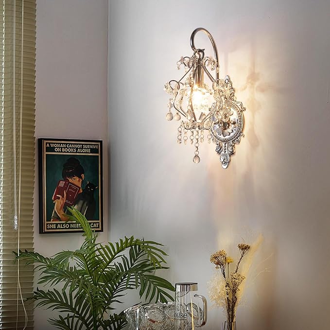 Silver Crystal Vintage Wall Sconces Set of 2 Indoor Hardwired Wall Light Fixture - Image 5