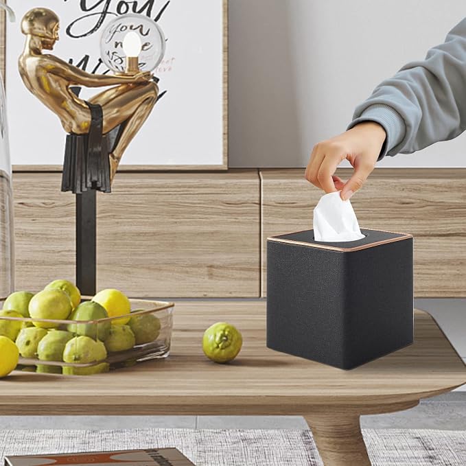 Tissue Box Cover Square Tissue Box Holder PU Leather Facial Organizer - Image 4