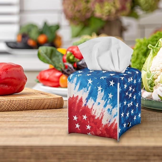 American Tie Dye Decorative Tissue Box Cover, Waterproof PU Leather Square - Image 5