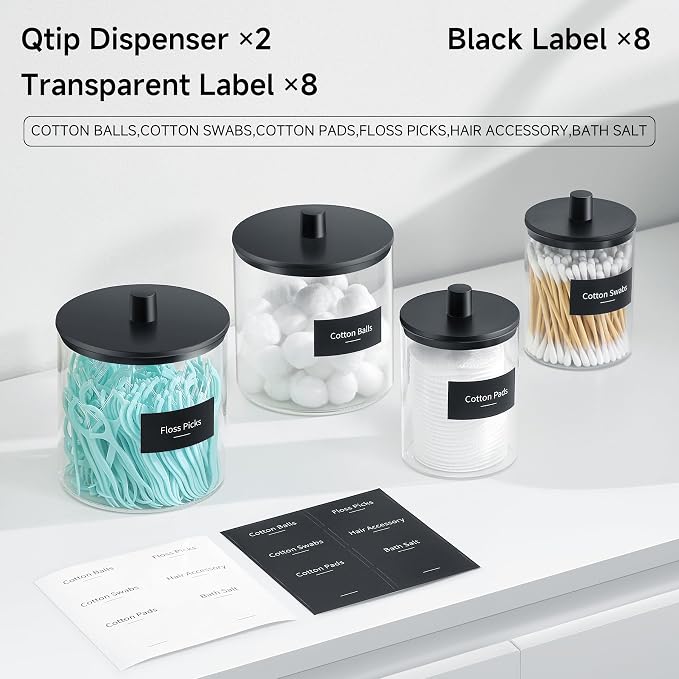 TIPGO Glass Qtip Holder Dispenser - 24 oz Clear Canister Jar - Image 3