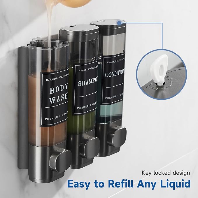 Shampoo and Conditioner Dispenser, Unisence Shower Dispenser 2 Chamber No Drill - Image 3