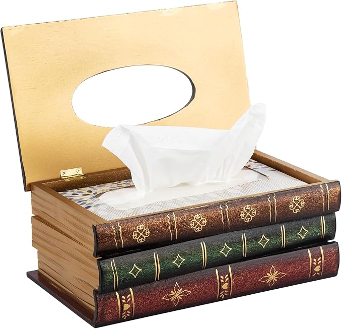 Crafted Classical Retro Wooden Antique Book Tissue Box Cover Rectangular Tissue - Image 3