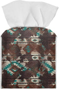 Aztec Cowhide Minimalist Tissue Box Holder, Square PU Leather Napkin Organizer by Pzuqiu