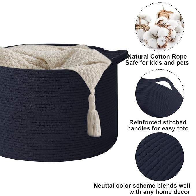 115L Large Blanket Basket, 23.6" L x 23.6" W x 15.7" H Rope Woven Baskets - Image 3