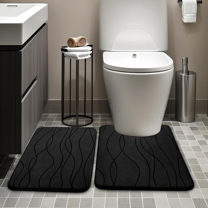 YIHOUSE Memory Foam Black Bathroom Rug Sets 2 Piece, Ultra Absorbent Bath Mat - Image 5